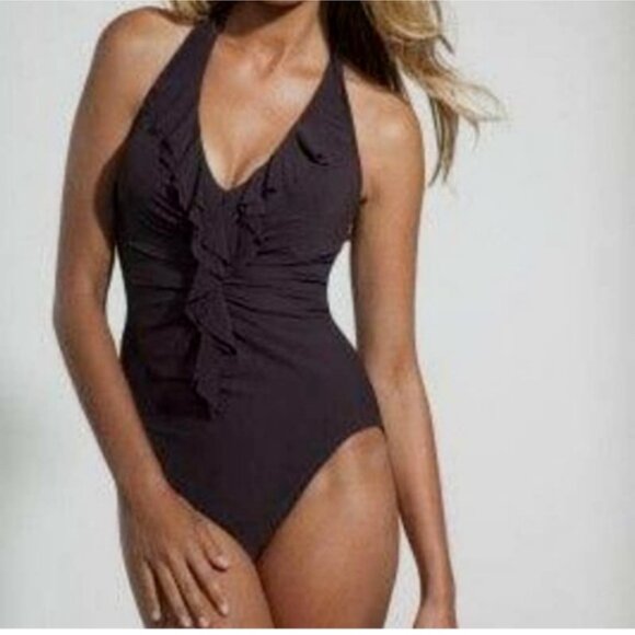 Miraclesuit Brown Isabella Ruffle Front One-Piece Swimsuit 12 - Picture 2 of 12